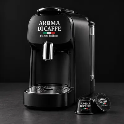Macchina a capsule nera col marchio Aroma di Caffè, immagine d'esempio