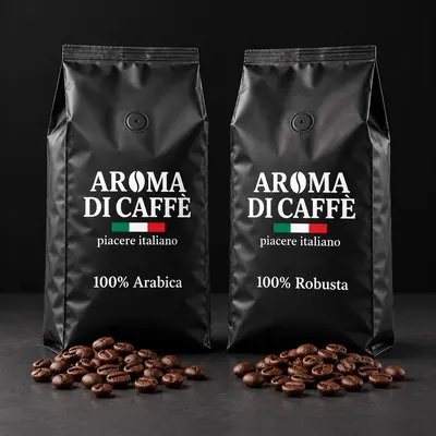 Due buste di Aroma di Caffè, Arabica e Robusta, con chicchi tostati