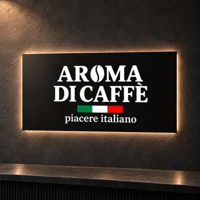 Pannello luminoso col marchio Aroma di Caffè