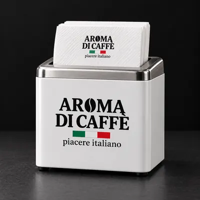 Portatovaglioli bianco col marchio Aroma di Caffè
