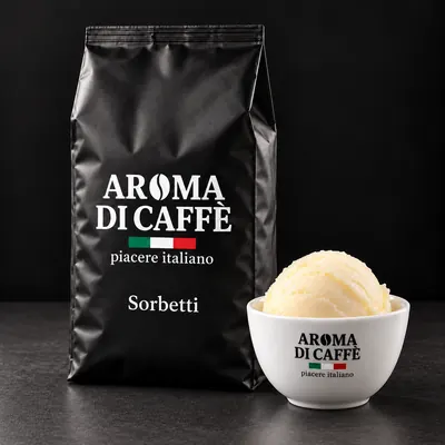 Busta per sorbetti Aroma di Caffè con una coppetta di sorbetto