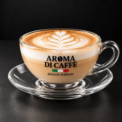 Tazza in vetro da cappuccino col marchio Aroma di Caffè