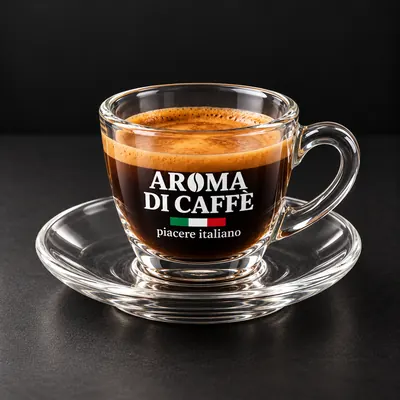 Tazzina in vetro da caffè col marchio Aroma di Caffè