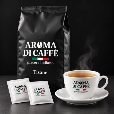 Confezione di tisane Aroma di Caffè con le bustine e una tazza