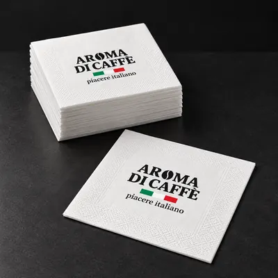 Tovagliolini bianchi col marchio Aroma di Caffè